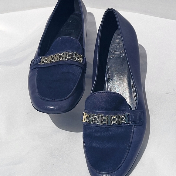 Tory Burch Navy Blue Gemini Loafers - Picture 9 of 11